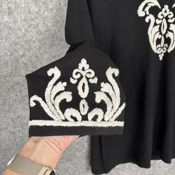 Bohemian Womens Embroidered Tunic Top Size XL Kimono Sleeves Artsy Coastal Flowy - Picture 3 of 12